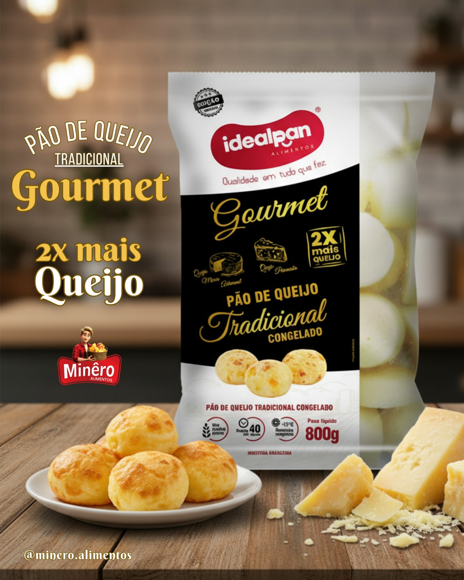 Pão de Queijo Gourmet Idealpan 2x mais queijo RJ